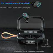 Bluetooth Earphones with Flashlight Clock Display